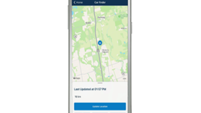 Smartphone with HondaLink™ app open, displaying a pin on a map. 