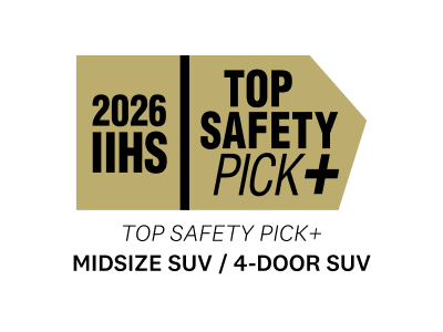 The 2026 IIHS Top Safety Pick award logo for Midsize SUV/4-Door SUV is shown.
