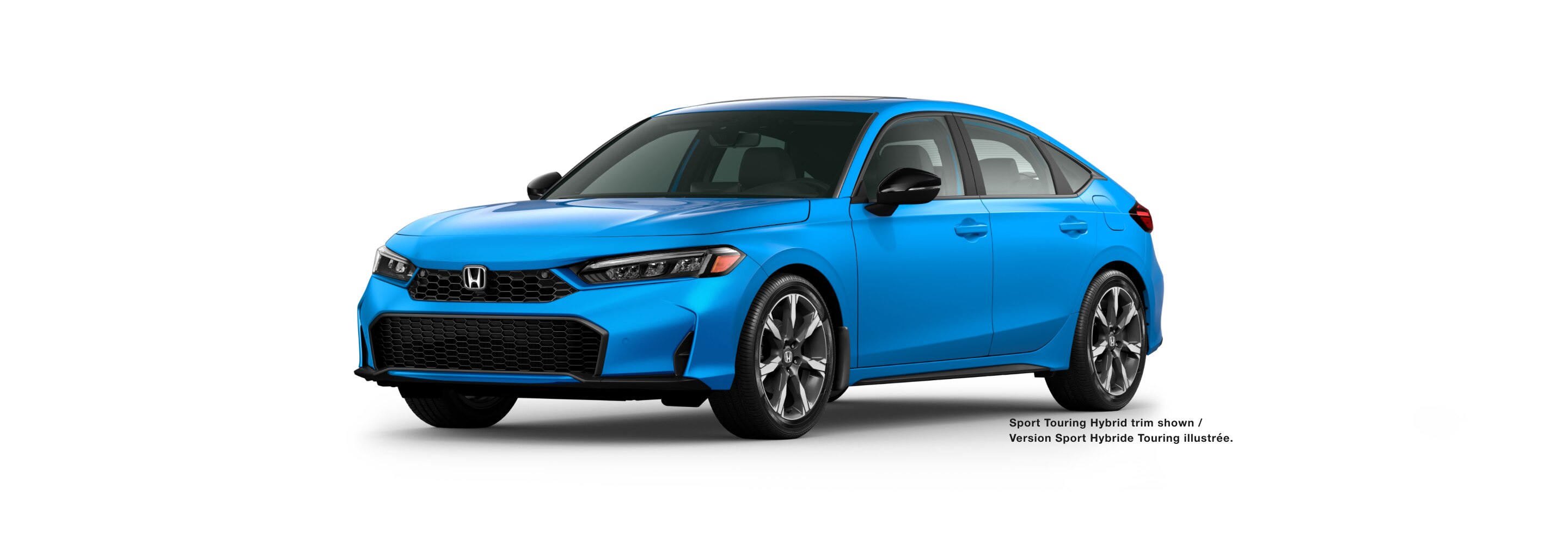 3/4 view of blue hatchback 