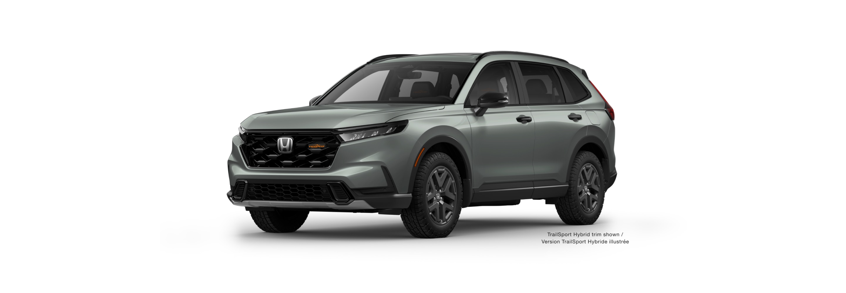 3/4 front view of green CR-V on white space.