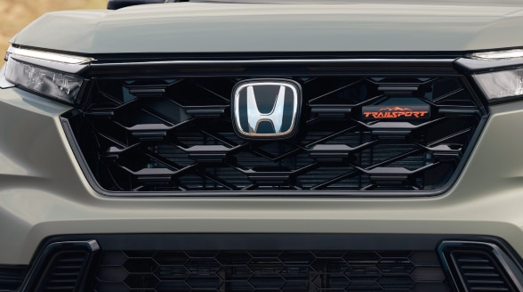 Close up of a Honeycomb Grille on a green CR-V