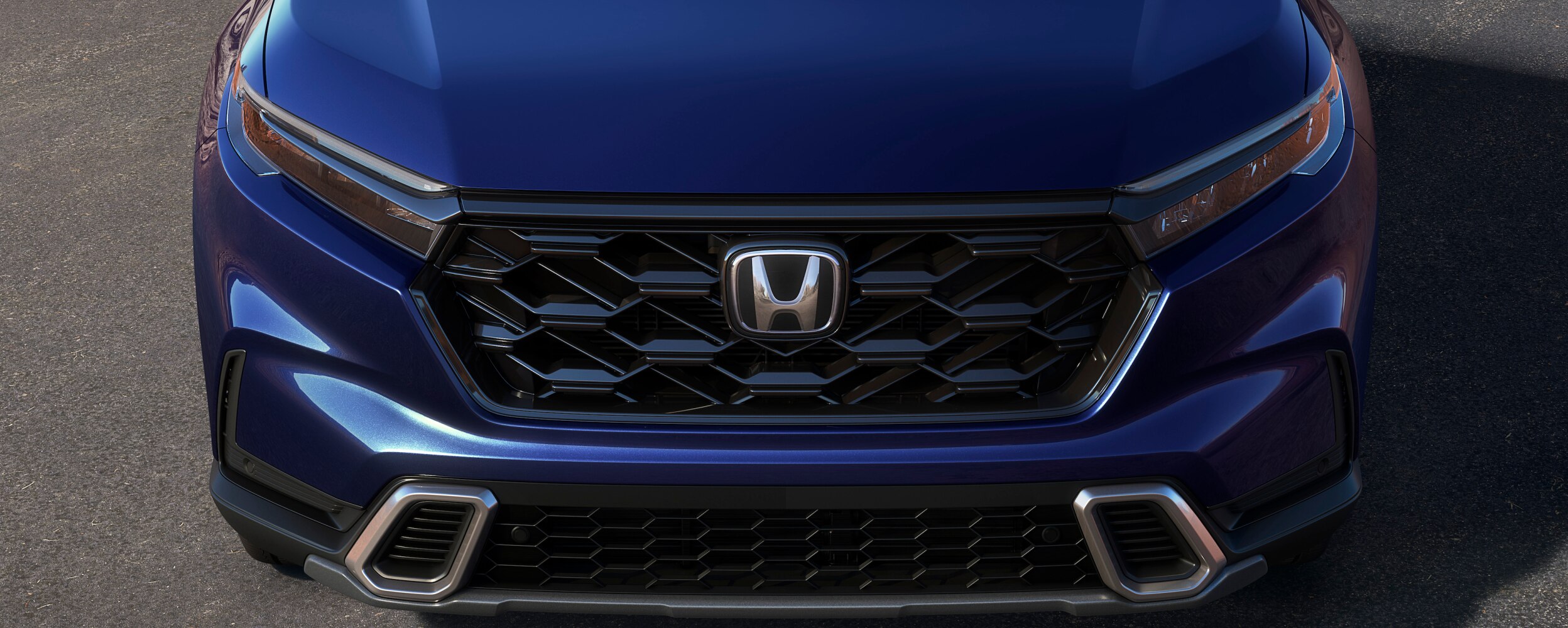 Close-up of honeycomb grille on a blue CR-V