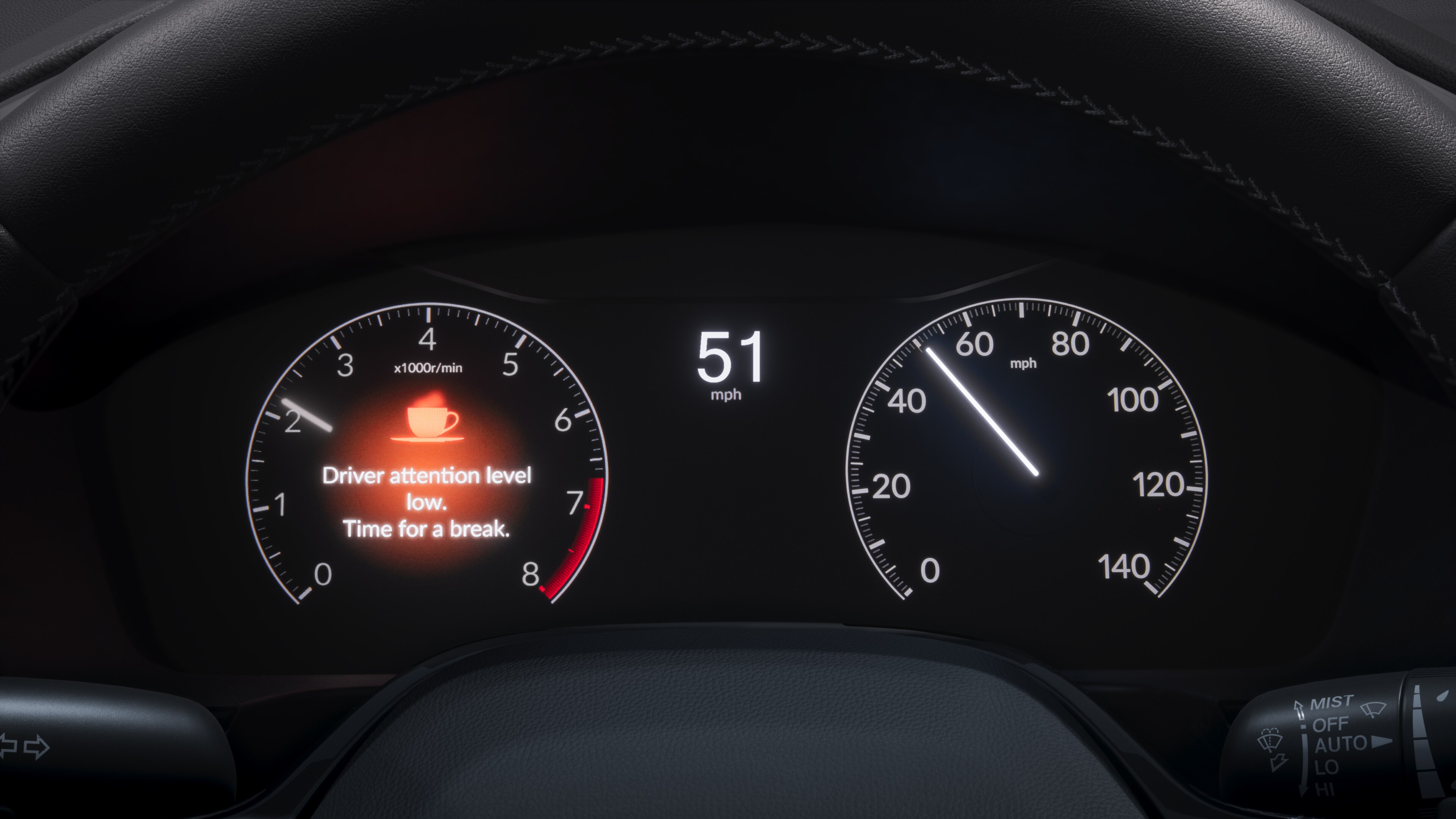 Closeup of dashboard monitor.