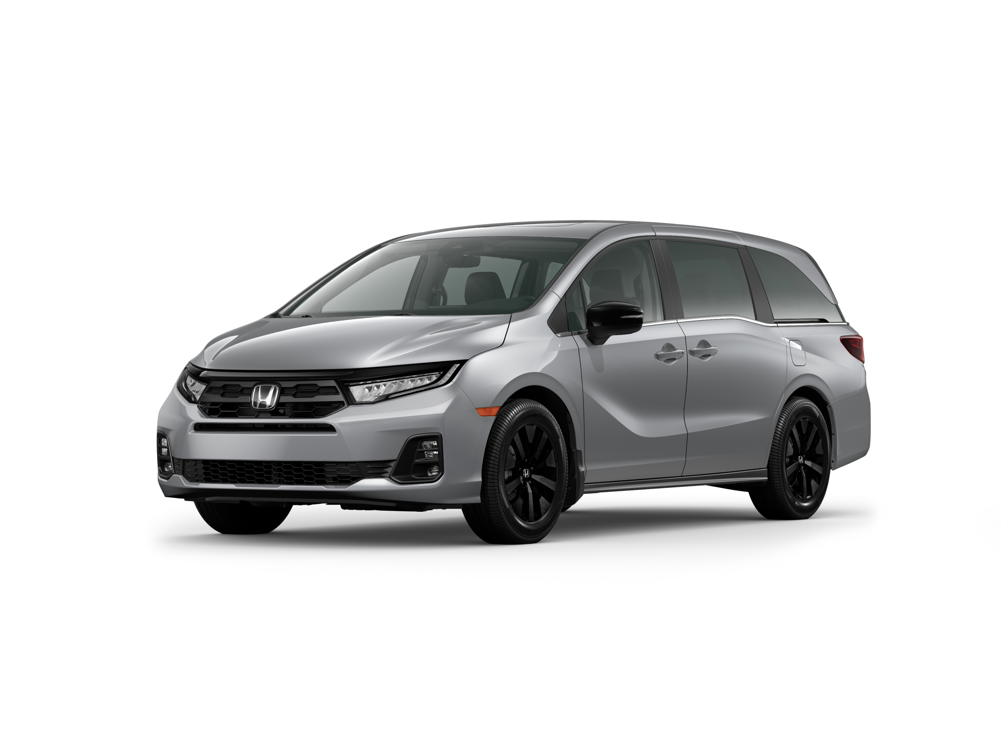 ¾ driver side front facing view of 2026 Odyssey Sport model in Solar Silver Metallic colour