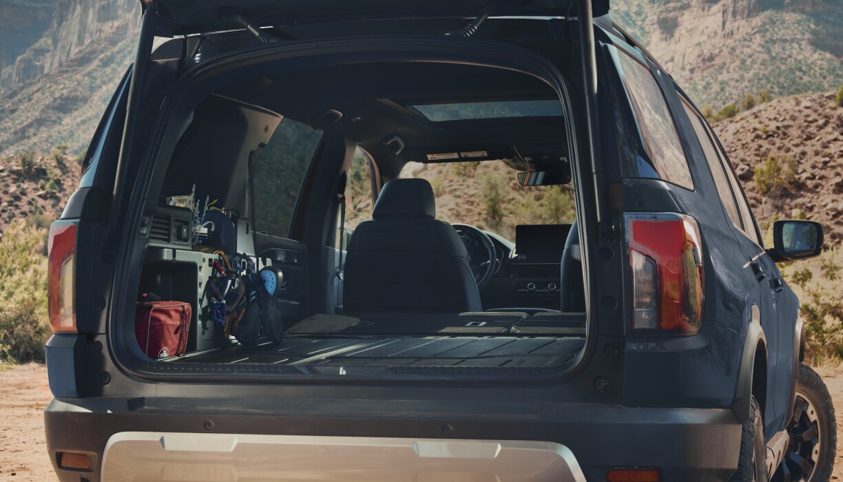 Rearview shot of items in the back of a Passport. 