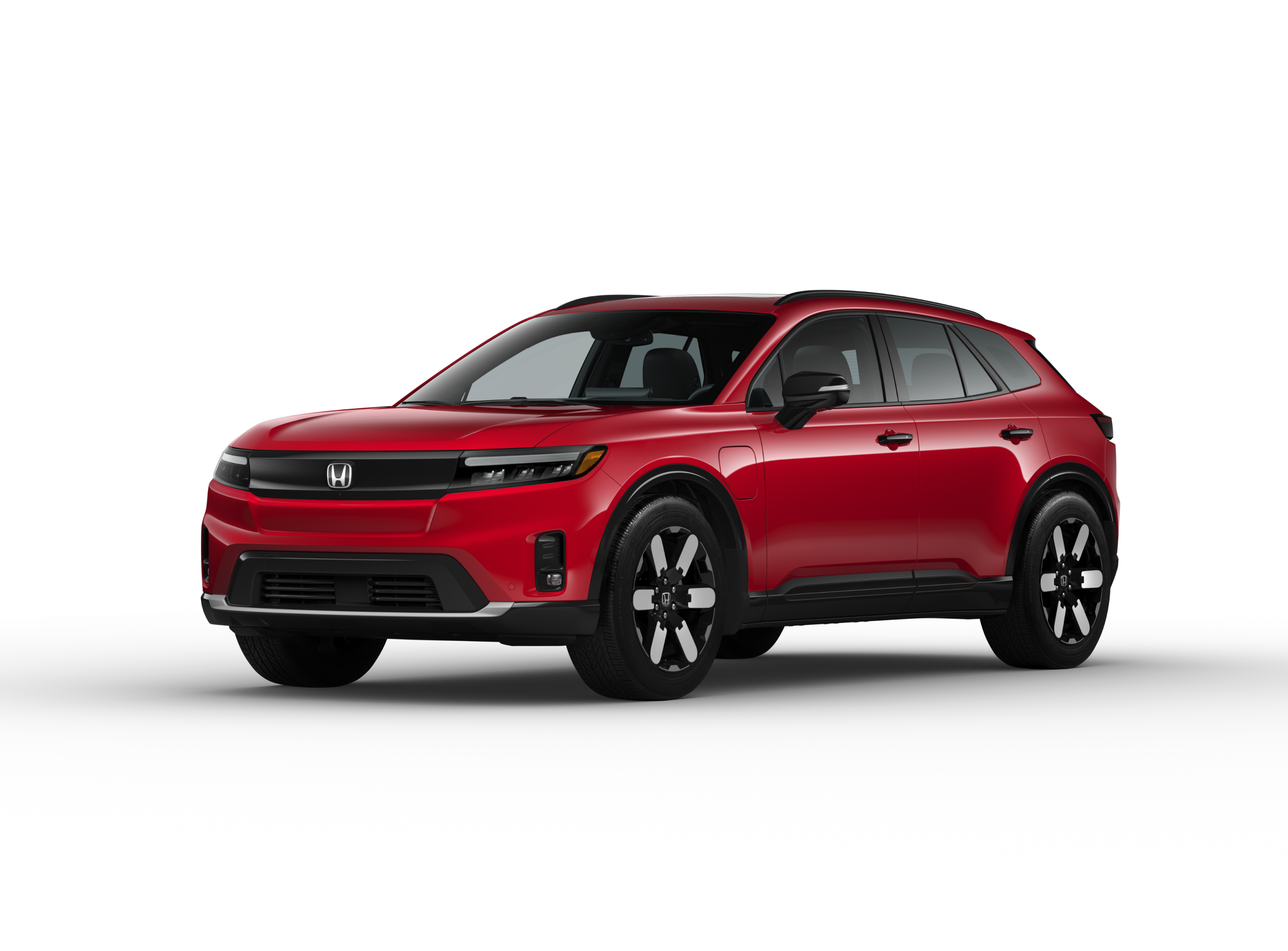¾ driver side front facing view of 2025 Prologue Touring model in Scarlet Red Metallic colour